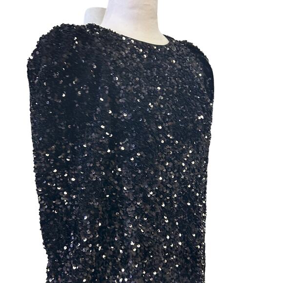 Black Sequin Long Sleeve Mini Dress XS Party Holiday NYE Cocktail Coquette - Picture 6 of 11